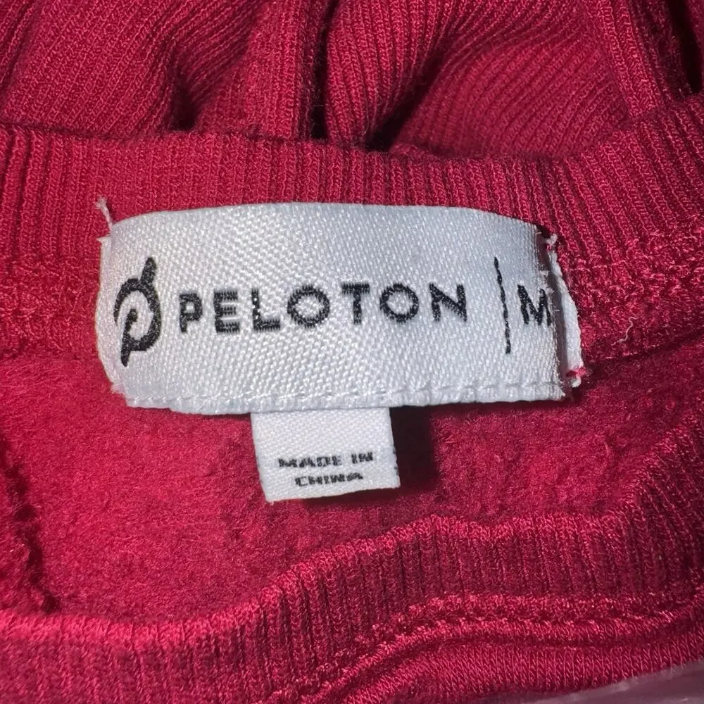 Peloton Weekender Sweatshirt Women's Medium Red Spellout Side Slit Crew Neck‎